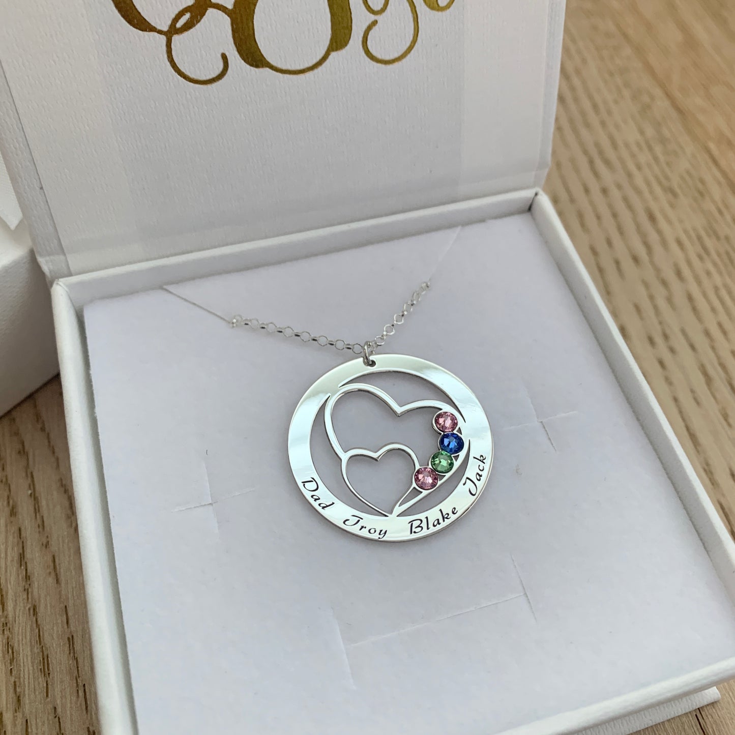 Family Heart & Birthstones Personalised Necklace