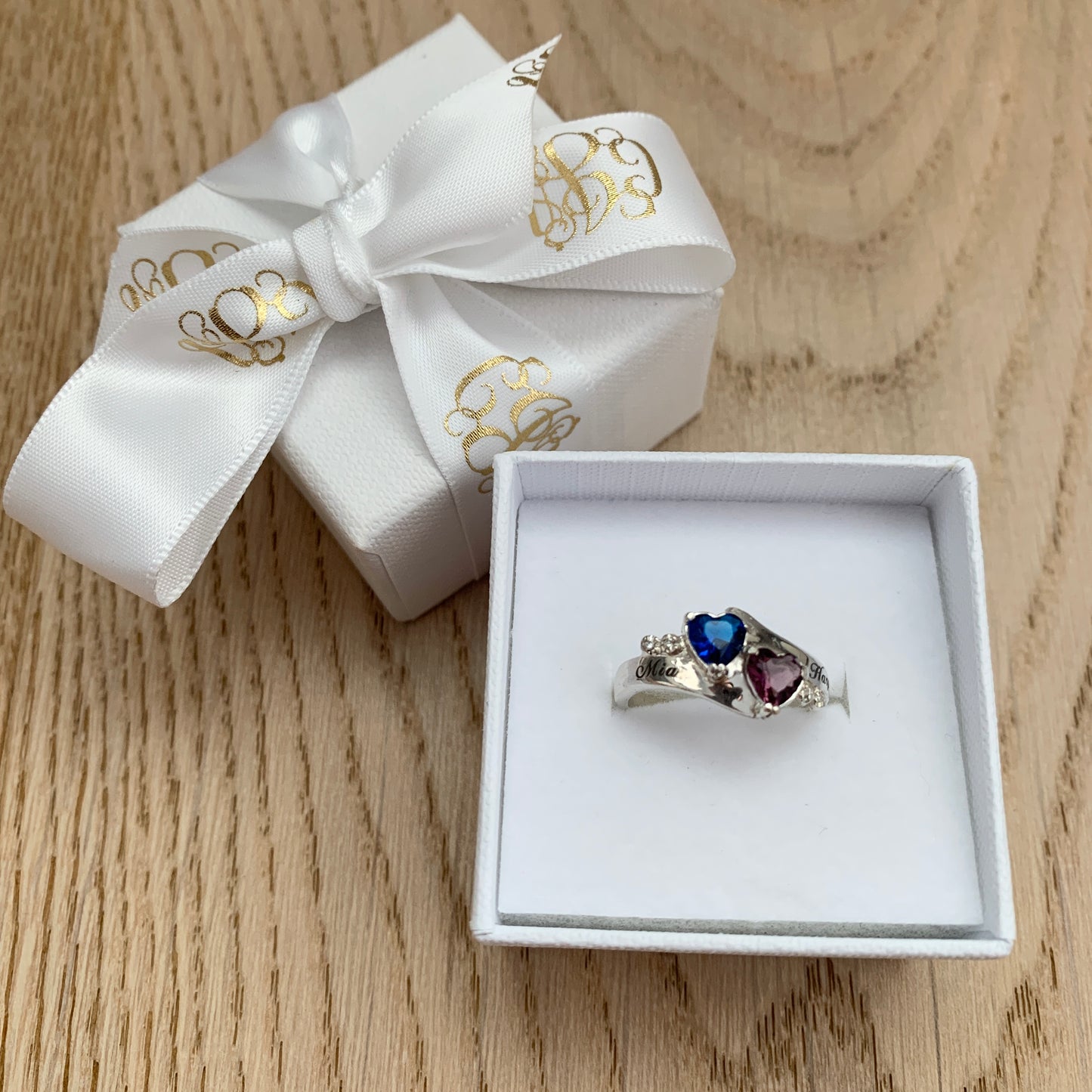 Personalised Twin Hearts Ring