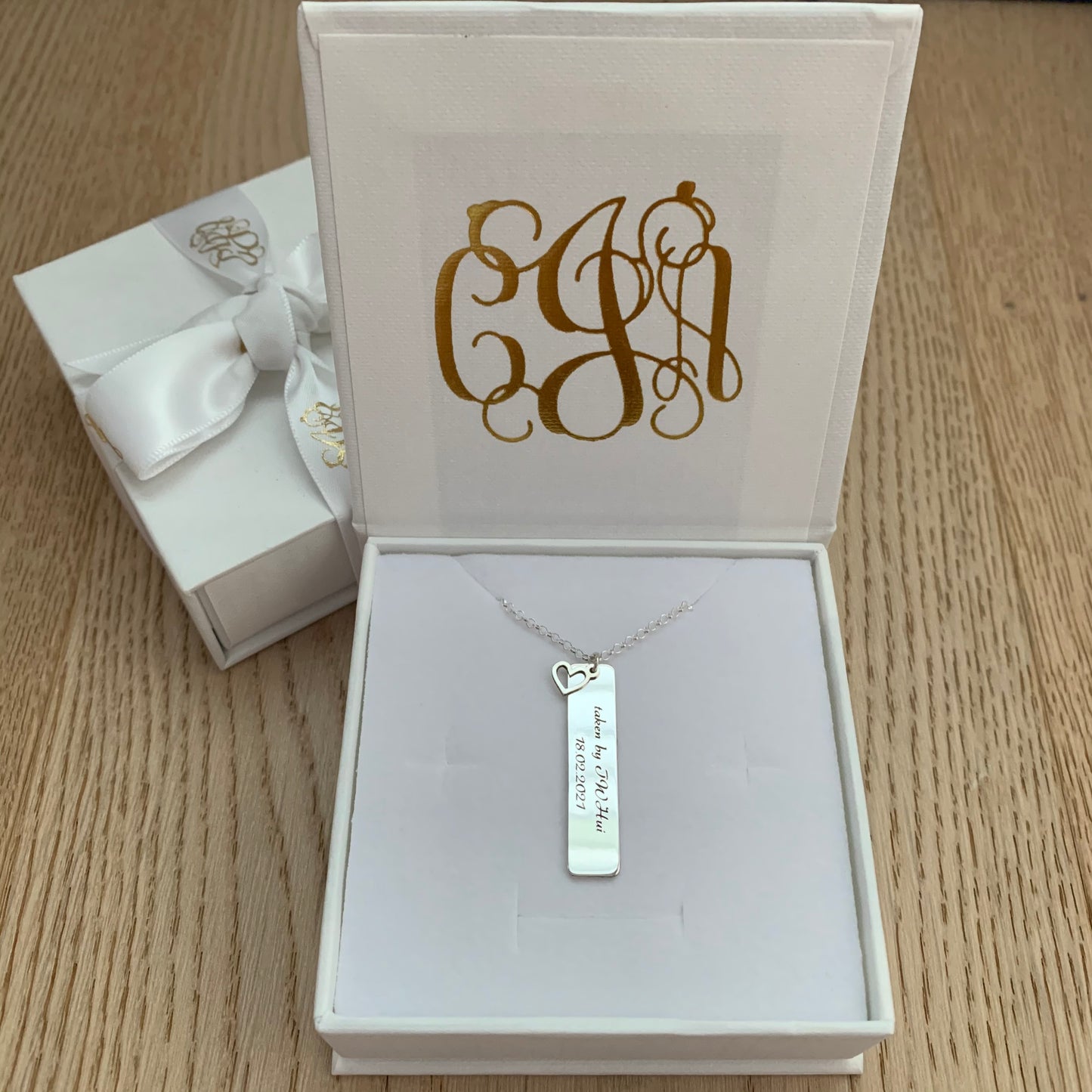 Personalised Vertical Bar Necklace with Heart Charm